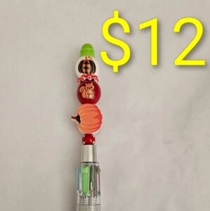 Colorful Beaded Pen with Pumpkin and Squrriel Design Beads With Multi Color Inks